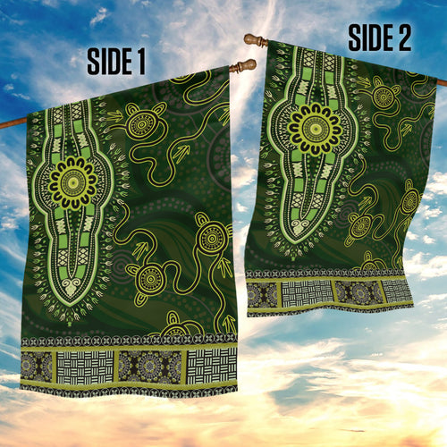 Lime Green African Dashiki With Australia Aboriginal Art Garden Flag