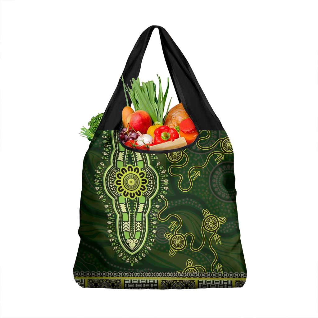 Lime Green African Dashiki With Australia Aboriginal Art Grocery Bag