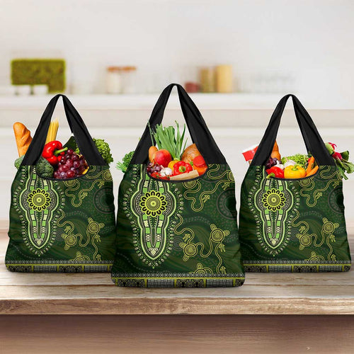 Lime Green African Dashiki With Australia Aboriginal Art Grocery Bag