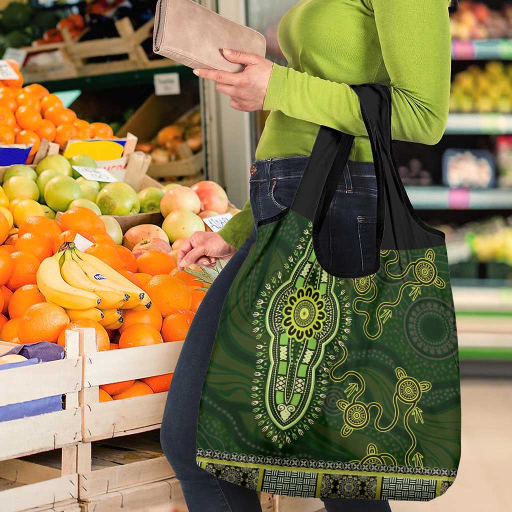 Lime Green African Dashiki With Australia Aboriginal Art Grocery Bag