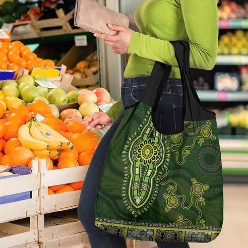 Lime Green African Dashiki With Australia Aboriginal Art Grocery Bag