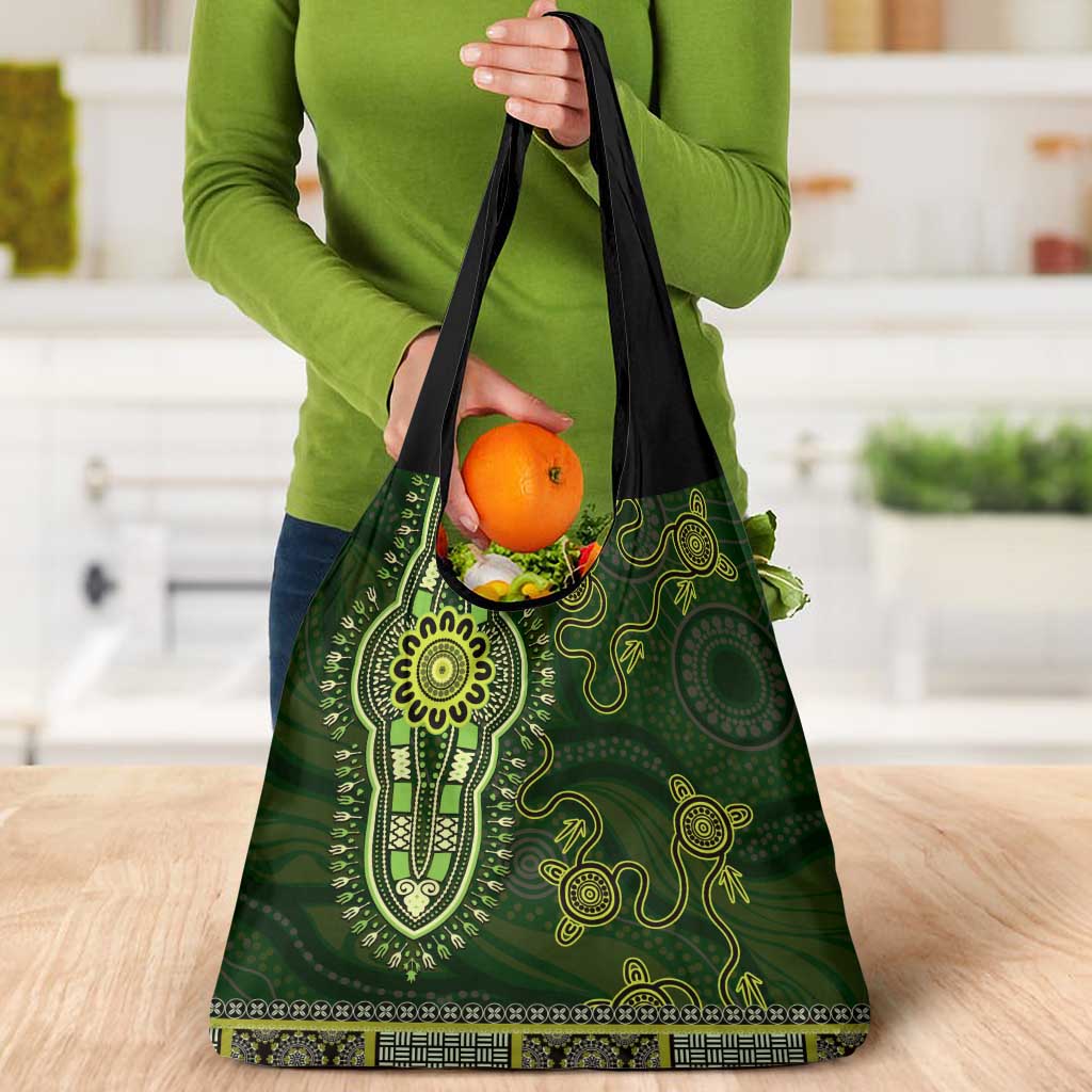 Lime Green African Dashiki With Australia Aboriginal Art Grocery Bag