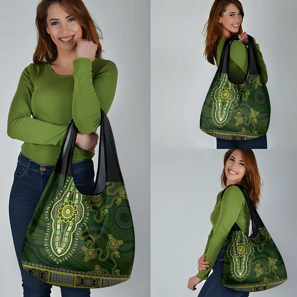 Lime Green African Dashiki With Australia Aboriginal Art Grocery Bag
