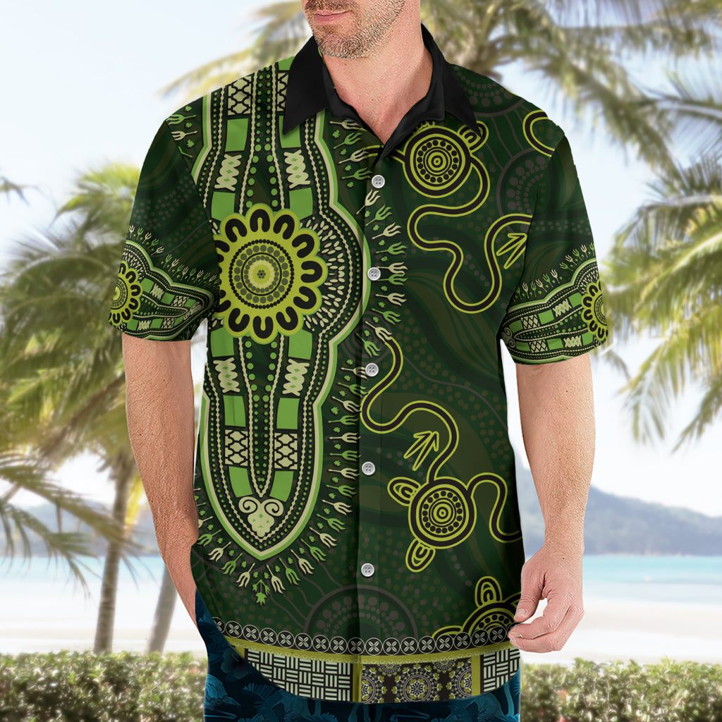 Lime Green African Dashiki With Australia Aboriginal Art Hawaiian Shirt