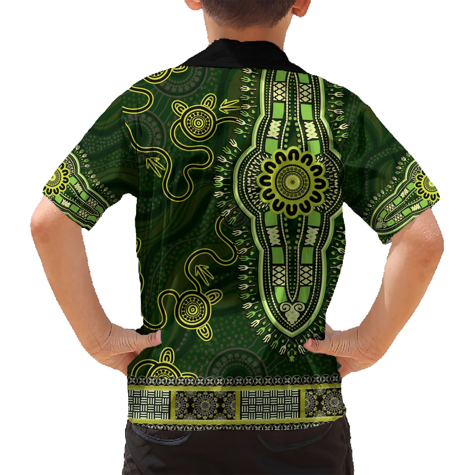 Lime Green African Dashiki With Australia Aboriginal Art Hawaiian Shirt