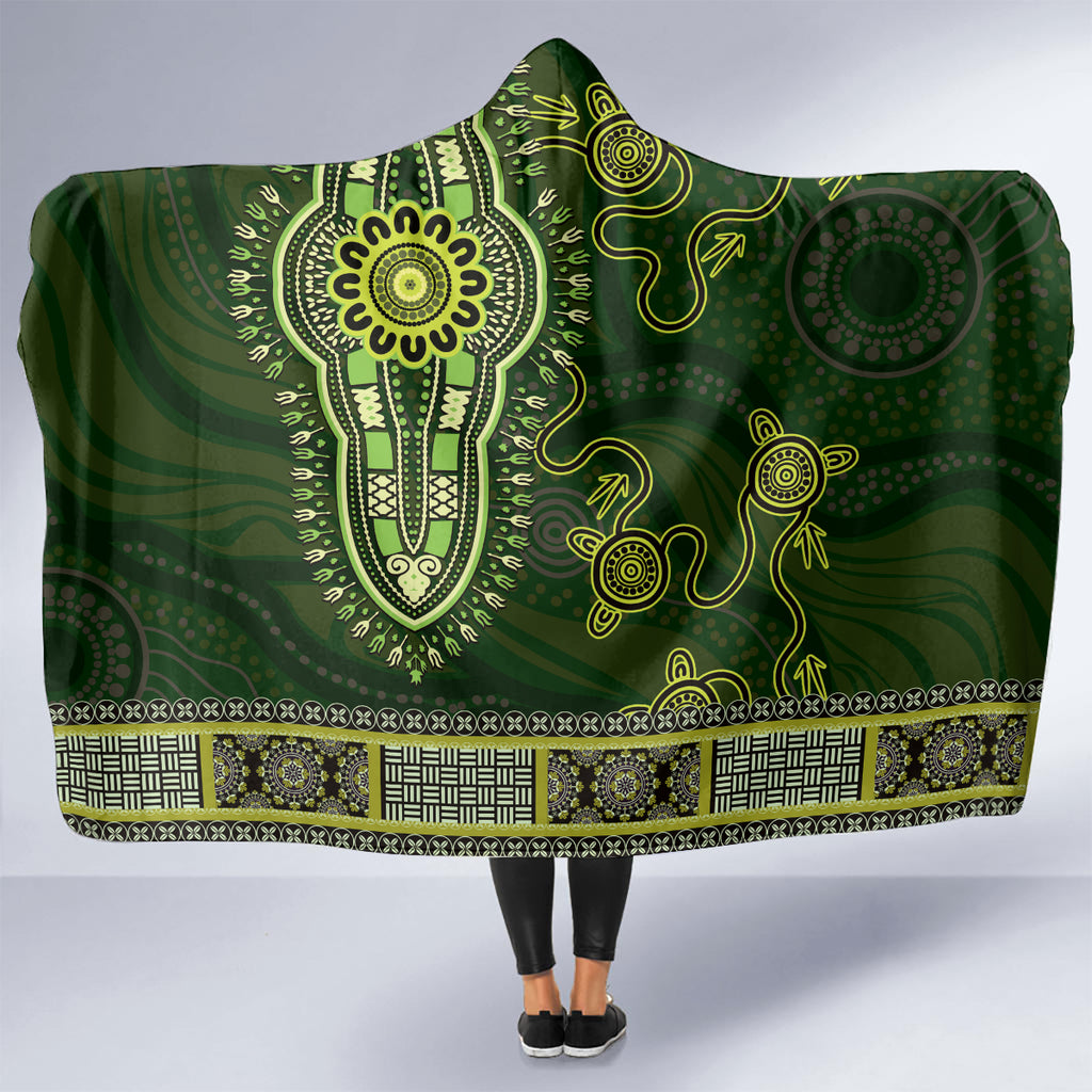 Lime Green African Dashiki With Australia Aboriginal Art Hooded Blanket