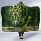 Lime Green African Dashiki With Australia Aboriginal Art Hooded Blanket