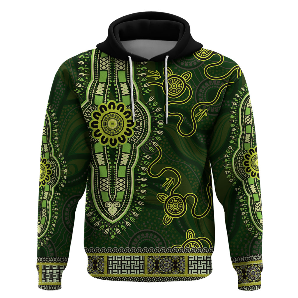 Lime Green African Dashiki With Australia Aboriginal Art Hoodie