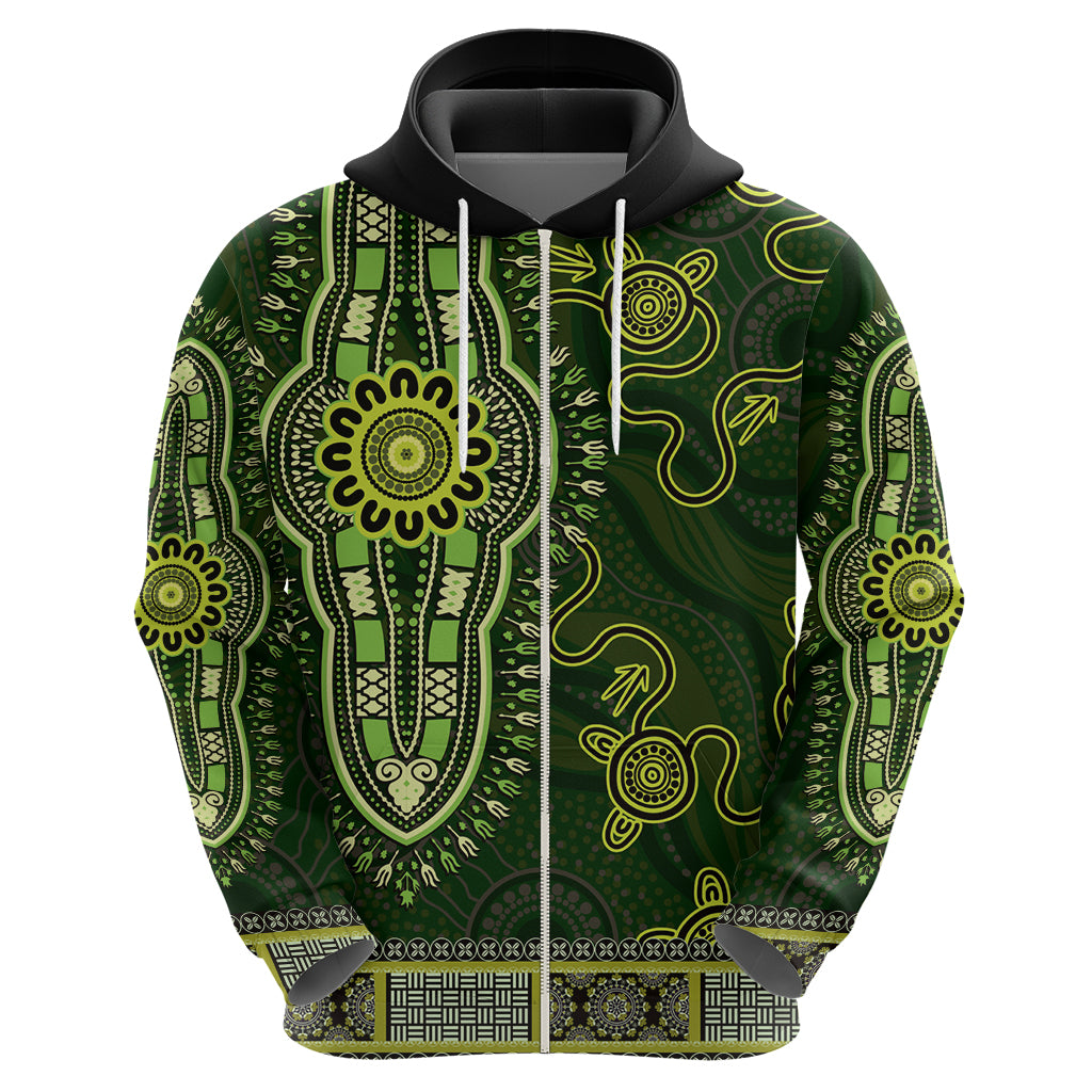 Lime Green African Dashiki With Australia Aboriginal Art Hoodie