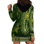 Lime Green African Dashiki With Australia Aboriginal Art Hoodie Dress