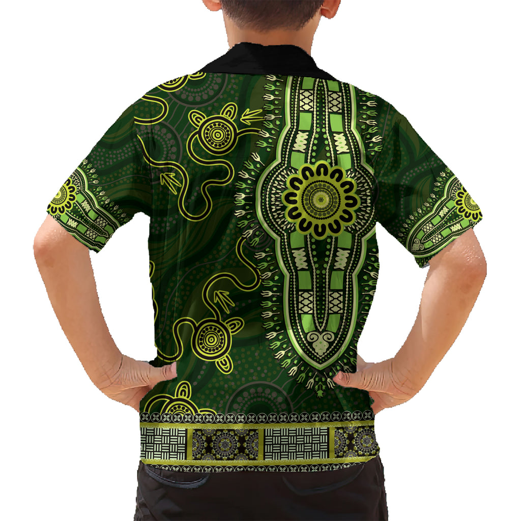Lime Green African Dashiki With Australia Aboriginal Art Kid Hawaiian Shirt
