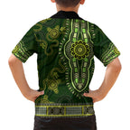 Lime Green African Dashiki With Australia Aboriginal Art Kid Hawaiian Shirt