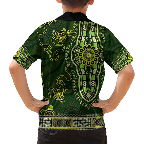 Lime Green African Dashiki With Australia Aboriginal Art Kid Hawaiian Shirt