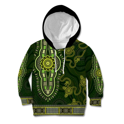 Lime Green African Dashiki With Australia Aboriginal Art Kid Hoodie