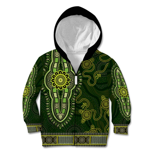 Lime Green African Dashiki With Australia Aboriginal Art Kid Hoodie