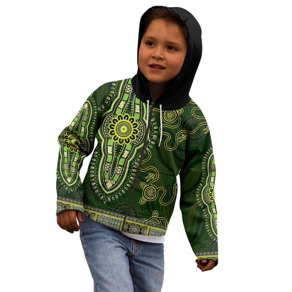 Lime Green African Dashiki With Australia Aboriginal Art Kid Hoodie