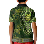 Lime Green African Dashiki With Australia Aboriginal Art Kid Polo Shirt