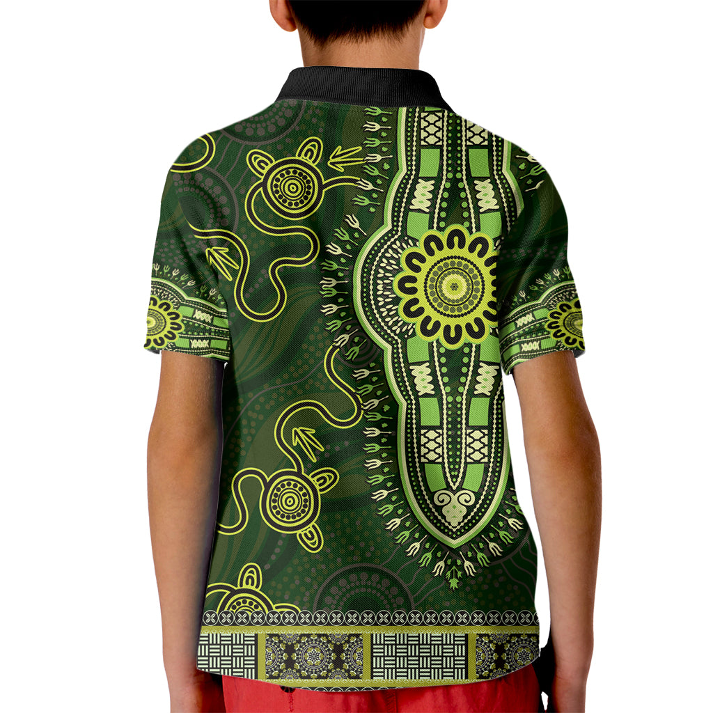 Lime Green African Dashiki With Australia Aboriginal Art Kid Polo Shirt