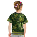 Lime Green African Dashiki With Australia Aboriginal Art Kid T Shirt
