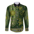 Lime Green African Dashiki With Australia Aboriginal Art Long Sleeve Button Shirt