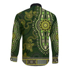 Lime Green African Dashiki With Australia Aboriginal Art Long Sleeve Button Shirt