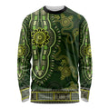 Lime Green African Dashiki With Australia Aboriginal Art Long Sleeve Shirt