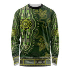 Lime Green African Dashiki With Australia Aboriginal Art Long Sleeve Shirt
