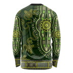 Lime Green African Dashiki With Australia Aboriginal Art Long Sleeve Shirt