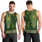 Lime Green African Dashiki With Australia Aboriginal Art Men Tank Top