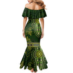 Lime Green African Dashiki With Australia Aboriginal Art Mermaid Dress