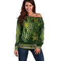 Lime Green African Dashiki With Australia Aboriginal Art Off Shoulder Sweater