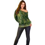 Lime Green African Dashiki With Australia Aboriginal Art Off Shoulder Sweater