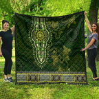 Lime Green African Dashiki With Australia Aboriginal Art Quilt