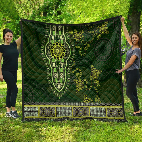 Lime Green African Dashiki With Australia Aboriginal Art Quilt