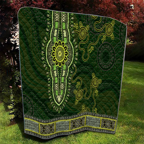 Lime Green African Dashiki With Australia Aboriginal Art Quilt