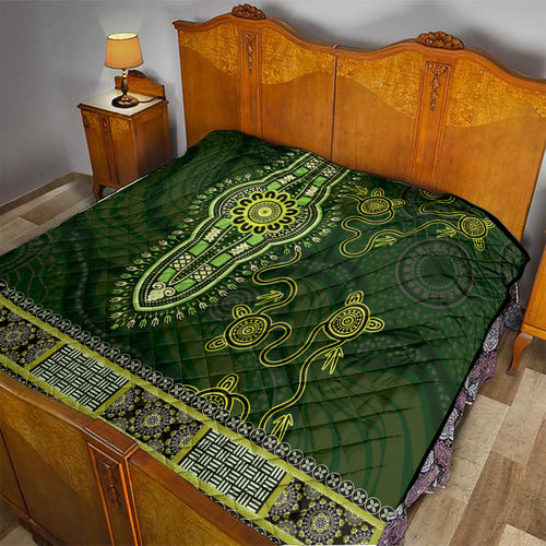 Lime Green African Dashiki With Australia Aboriginal Art Quilt