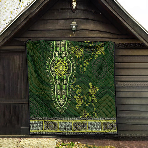 Lime Green African Dashiki With Australia Aboriginal Art Quilt