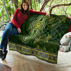 Lime Green African Dashiki With Australia Aboriginal Art Quilt