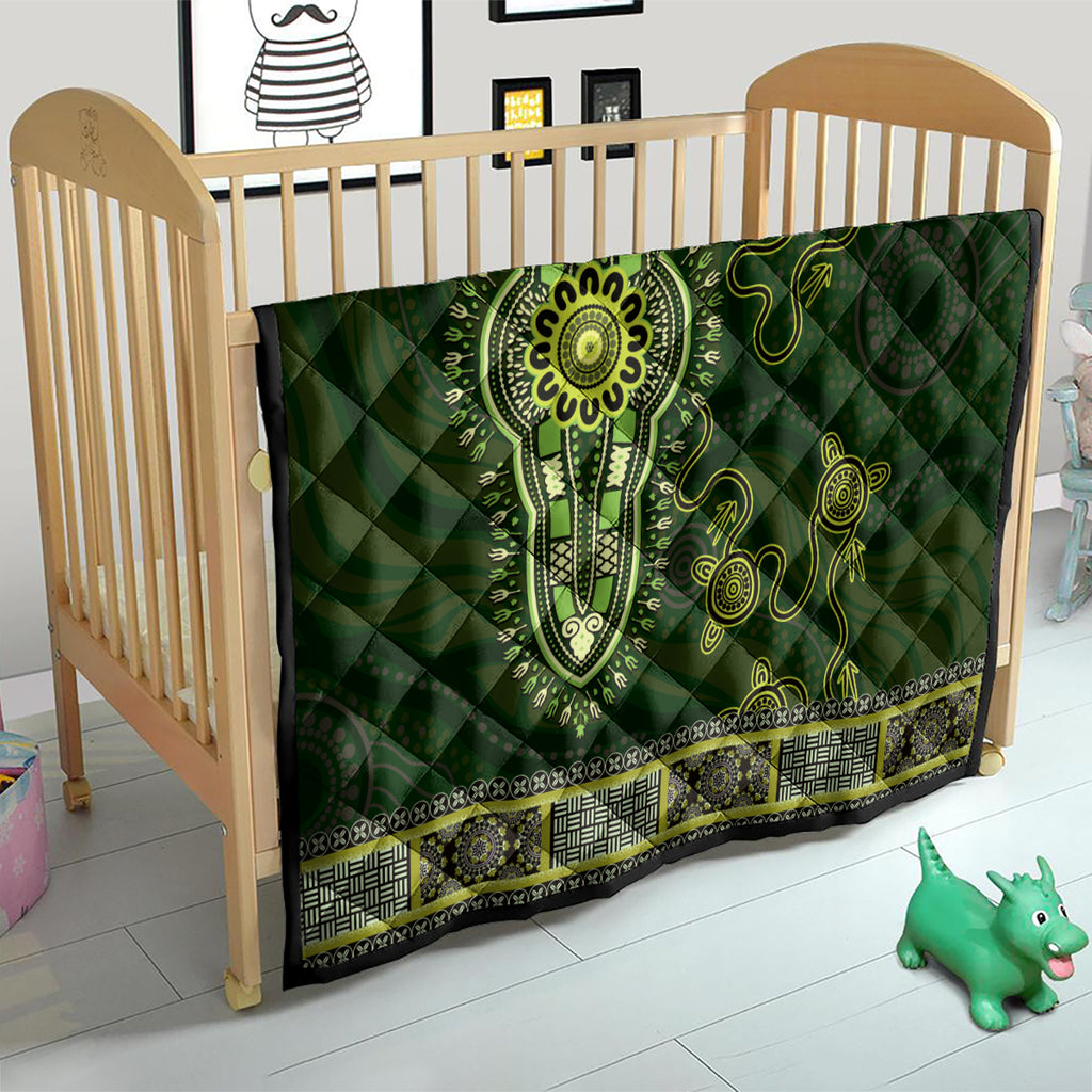 Lime Green African Dashiki With Australia Aboriginal Art Quilt