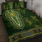 Lime Green African Dashiki With Australia Aboriginal Art Quilt Bed Set