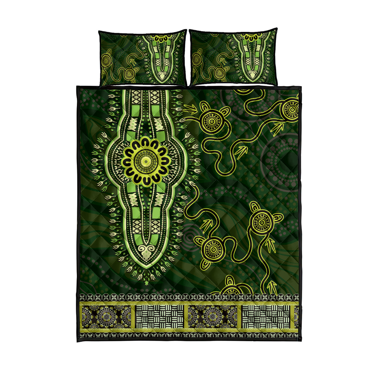 Lime Green African Dashiki With Australia Aboriginal Art Quilt Bed Set
