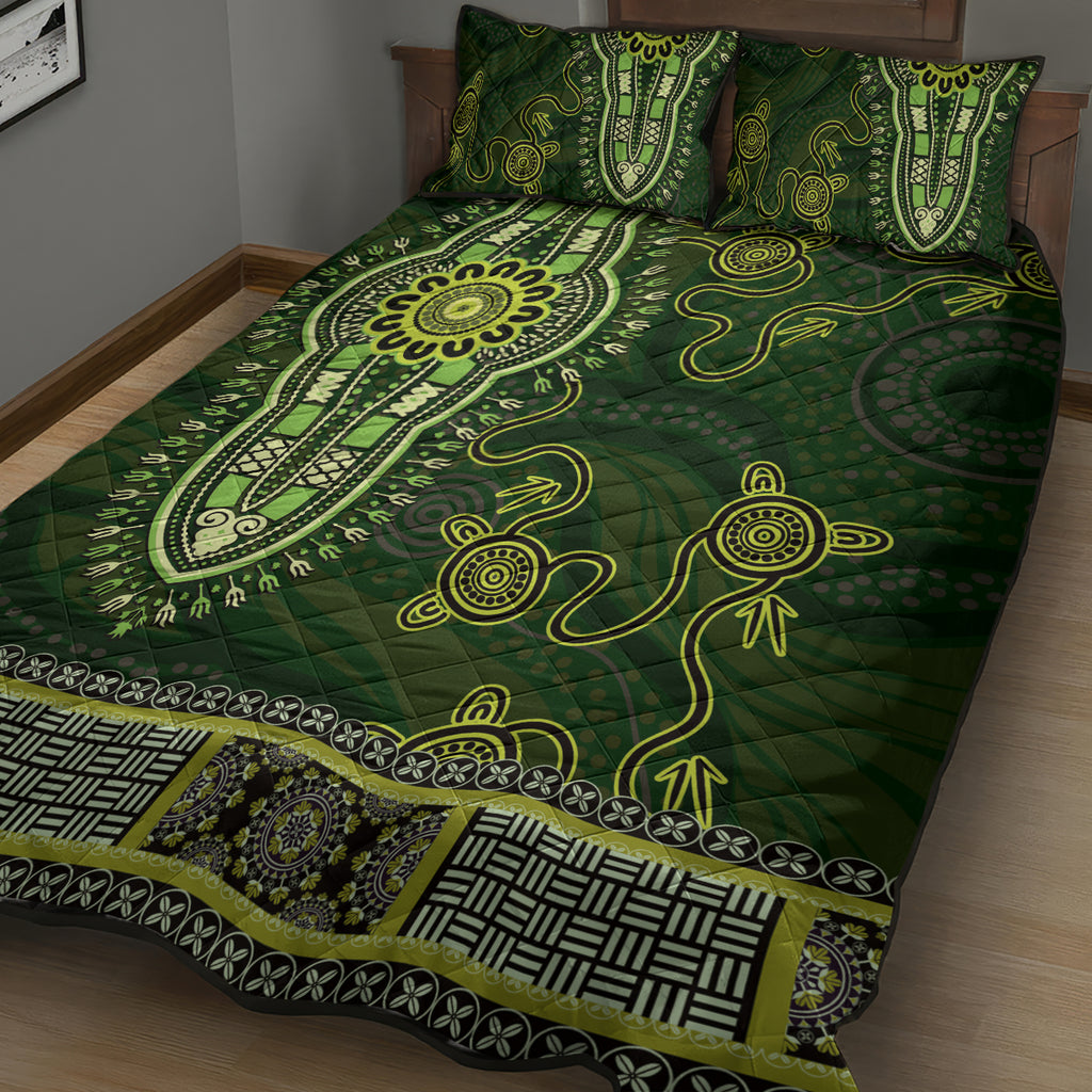 Lime Green African Dashiki With Australia Aboriginal Art Quilt Bed Set