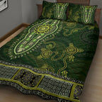 Lime Green African Dashiki With Australia Aboriginal Art Quilt Bed Set