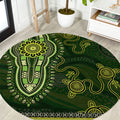 Lime Green African Dashiki With Australia Aboriginal Art Round Carpet