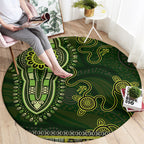 Lime Green African Dashiki With Australia Aboriginal Art Round Carpet