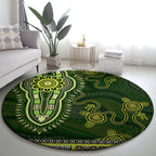 Lime Green African Dashiki With Australia Aboriginal Art Round Carpet