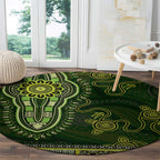 Lime Green African Dashiki With Australia Aboriginal Art Round Carpet