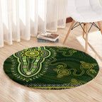 Lime Green African Dashiki With Australia Aboriginal Art Round Carpet