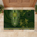 Lime Green African Dashiki With Australia Aboriginal Art Rubber Doormat