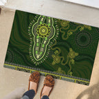 Lime Green African Dashiki With Australia Aboriginal Art Rubber Doormat